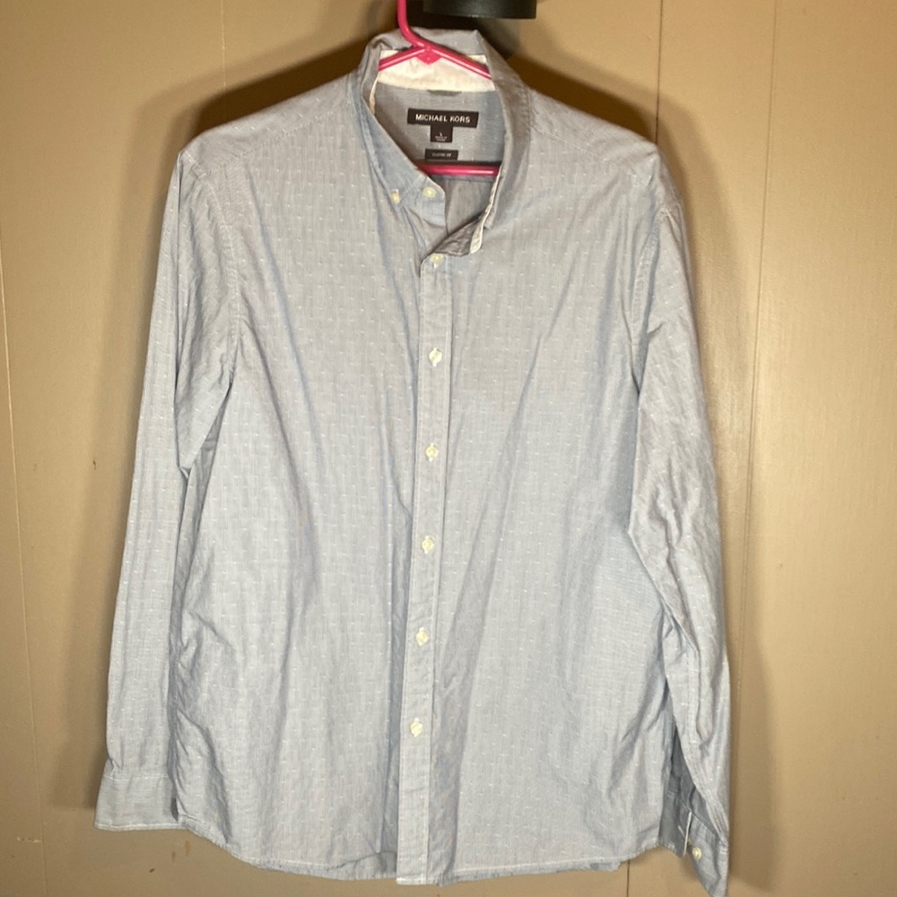 Michael Kors Large Regular Fit Blue/White Striped Dress Shirt